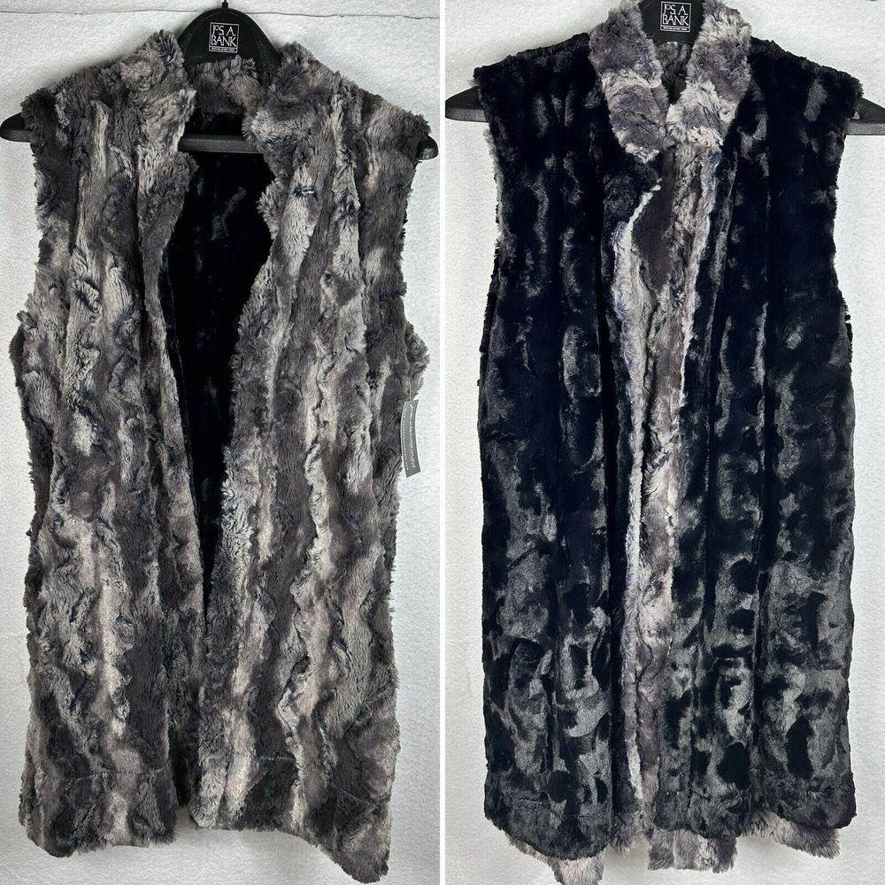 Pandemonium Mandarine Faux Fur Reversible Gray & Black Vest Womens Small USA